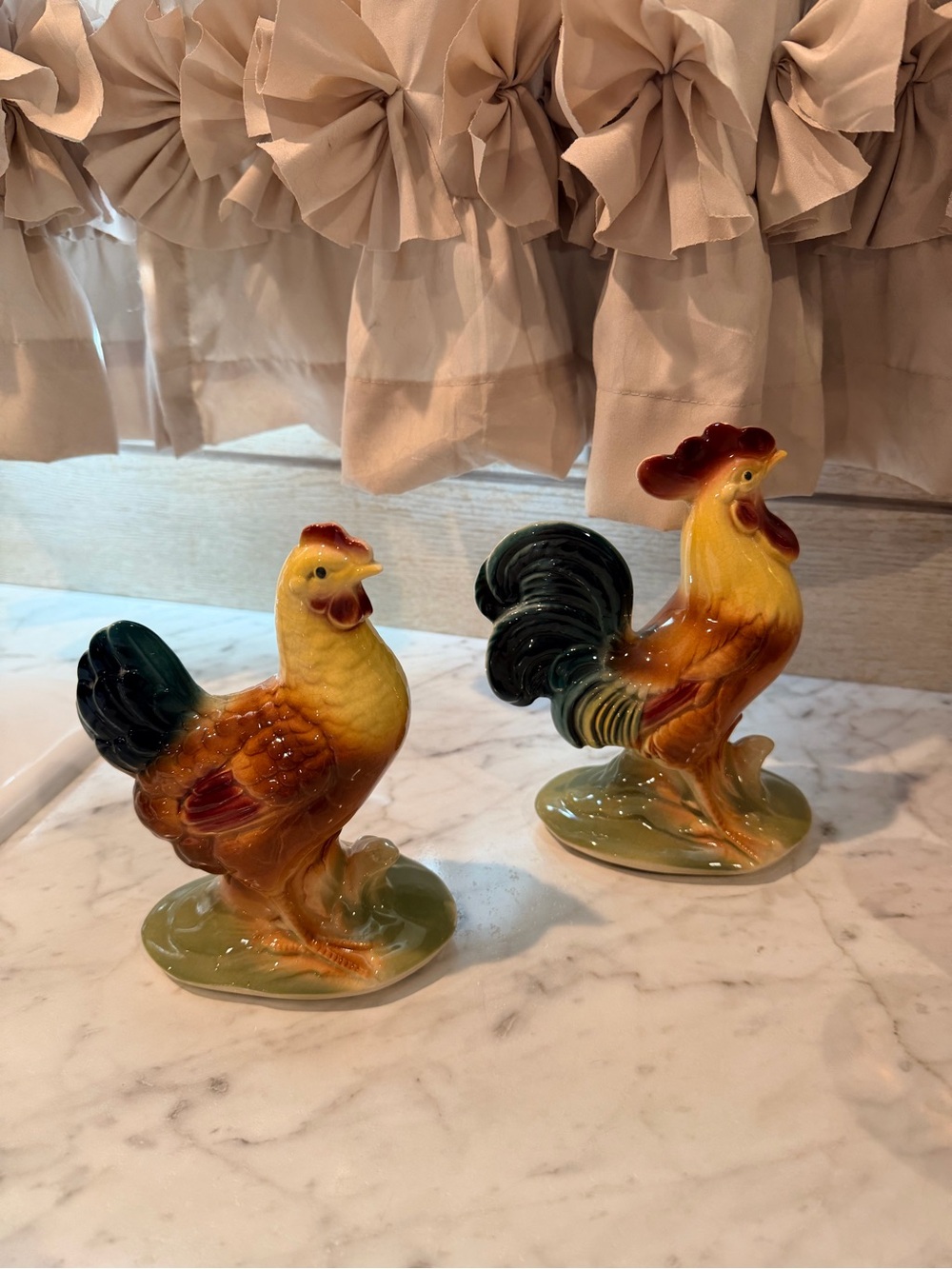 Vintage Ceramic Rooster Salt and Pepper Shakers - Yellow and Green